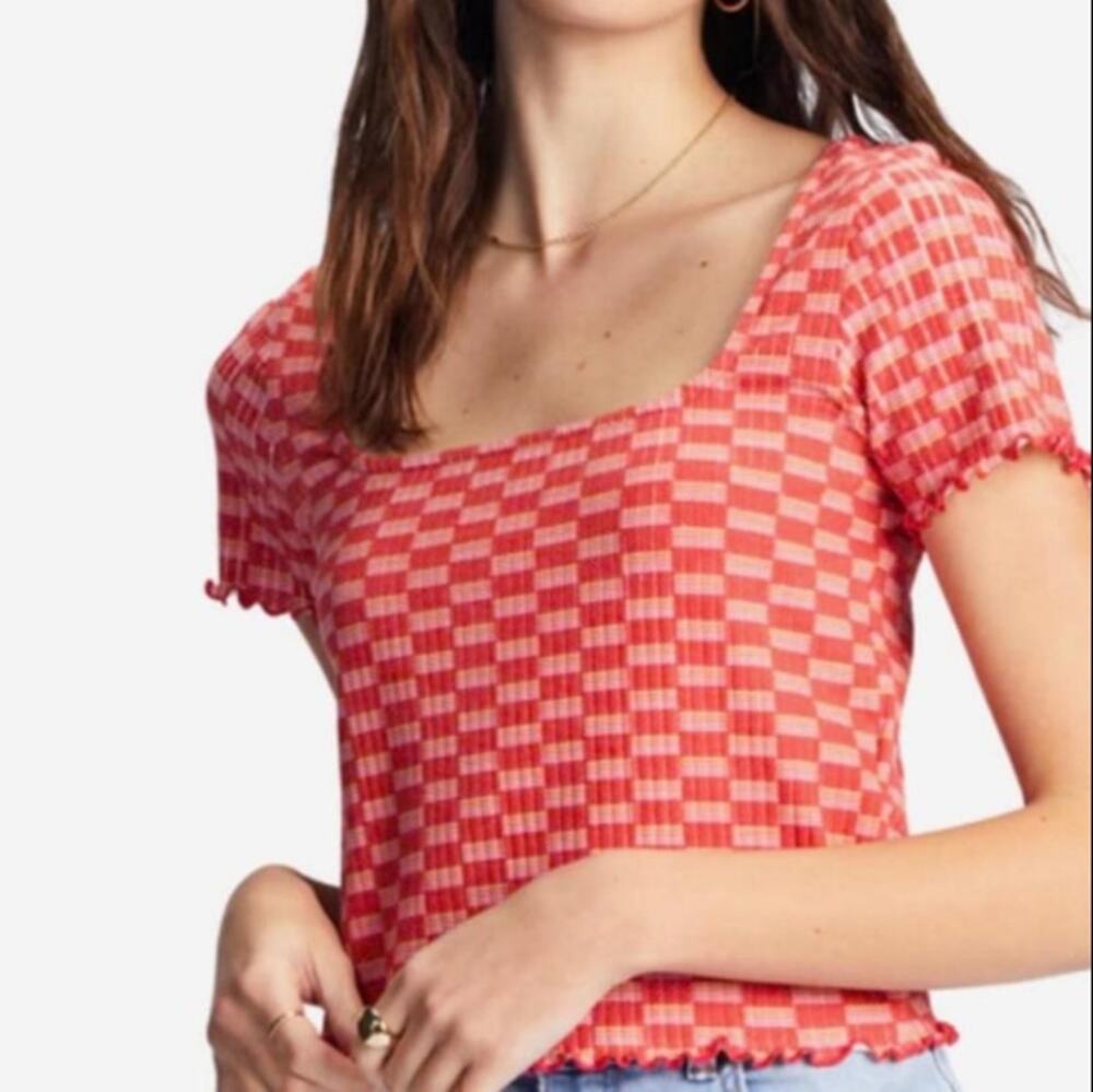 New ~ BILLABONG ~ Women's Red Soft Ribbed Knit Blouse Top XS